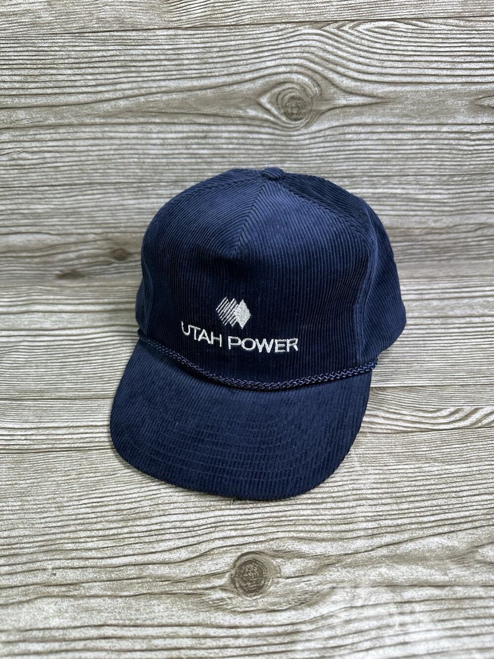 Vintage 80s 90s Blue Corduroy Utah Power Rope Cord Snapback Hat Cap Flat Bill